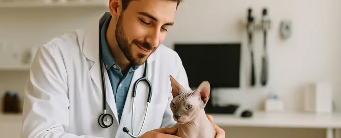 Veterinario revisando a un gato joven antes de la esterilización